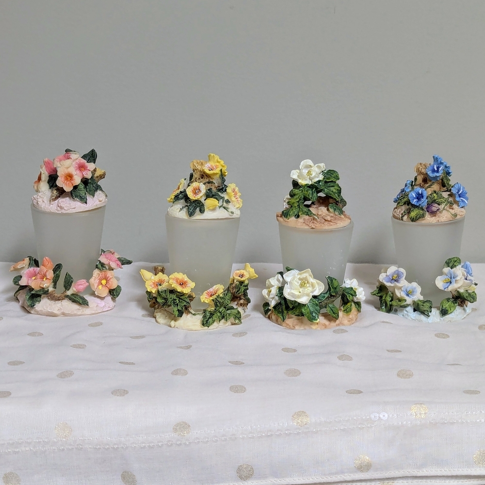 Floral Votive Candle Holders-Set Of 4